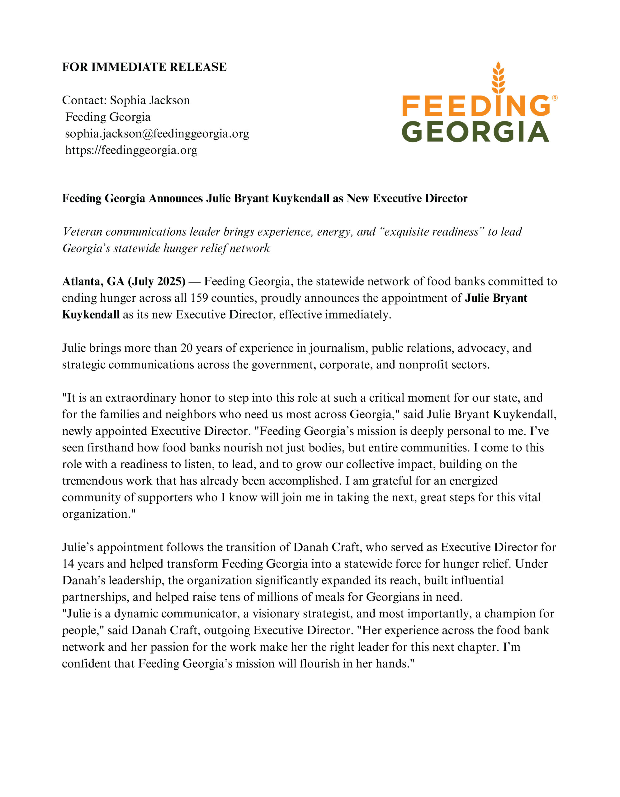 Feeding Georgia Announces Julie Bryant Fisher Kuykendall as New Executive Director_Page_1 Office of the Attorney General of the State of Georgia logo